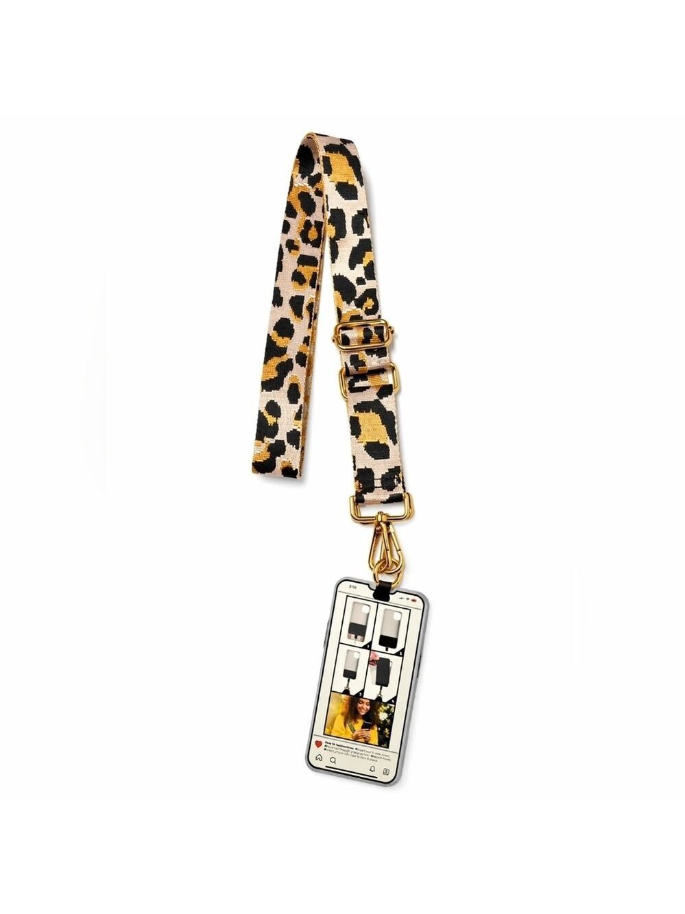 Leopard Print Adjustable Crossbody Phone Lanyard Or Bag Strap w/ Gold Hardware